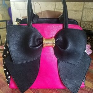 Betsey Johnson oversized bow satchel pink polkadot